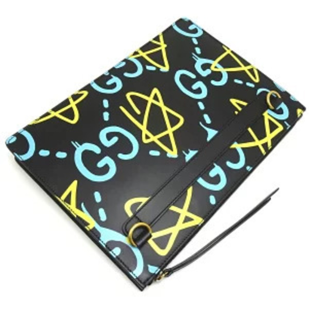Gucci Ghost Bag Leather Black Yellow Blue Crossbody Clutch - Picture 3 of 9